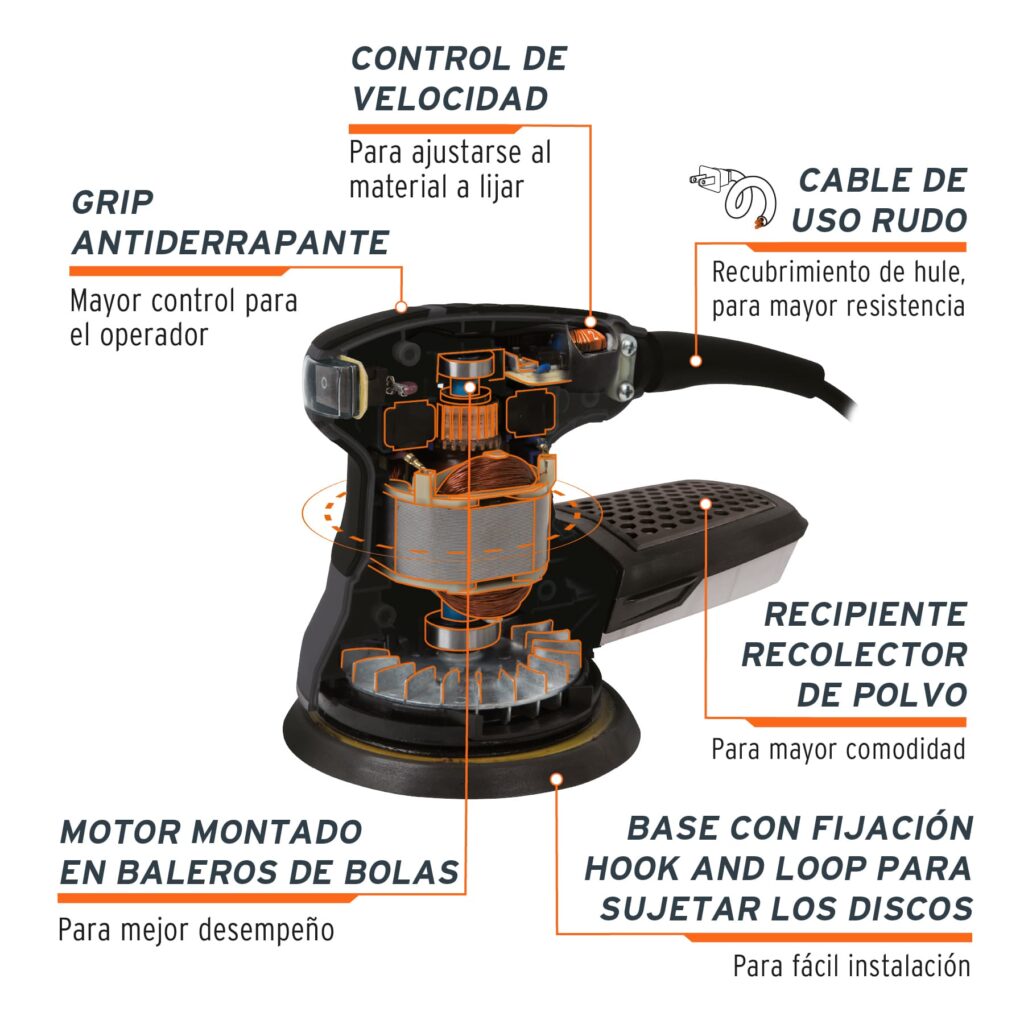 Lijadora Roto Orbital 5 260W Industrial Truper 15399 Ideamaq